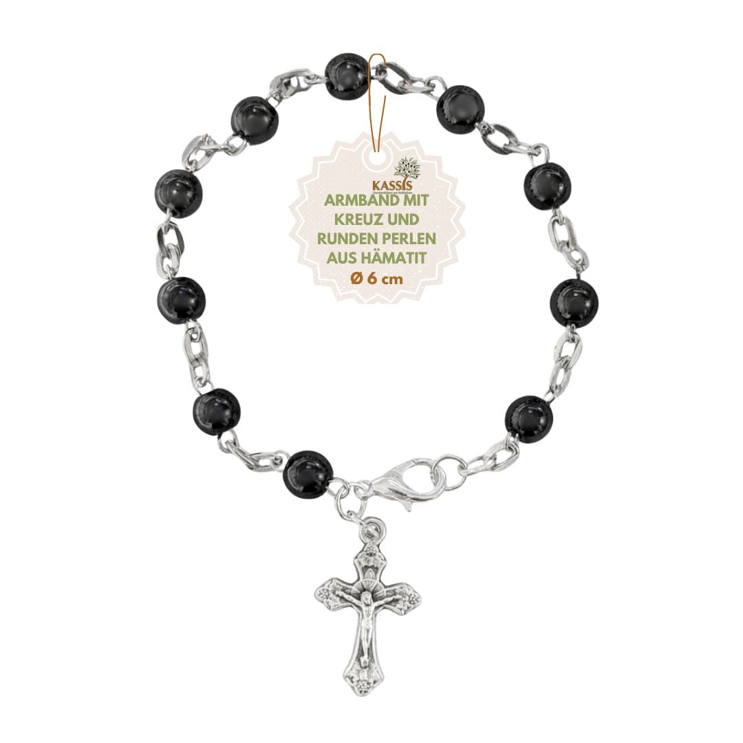 Hämatit Armband mit runden Perlen & Metallelementen | Perlenarmband für Damen & Herren