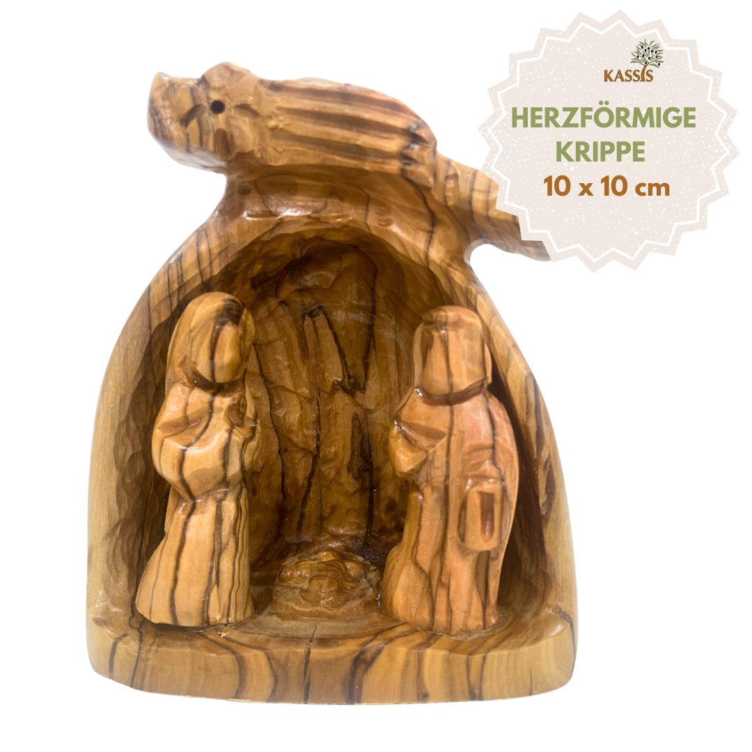 Handgeschnitzte Weihnachtskrippe aus Olivenholz , 10 cm | Weihnachtsdeko & Geschenk für Advent und Weihnachten