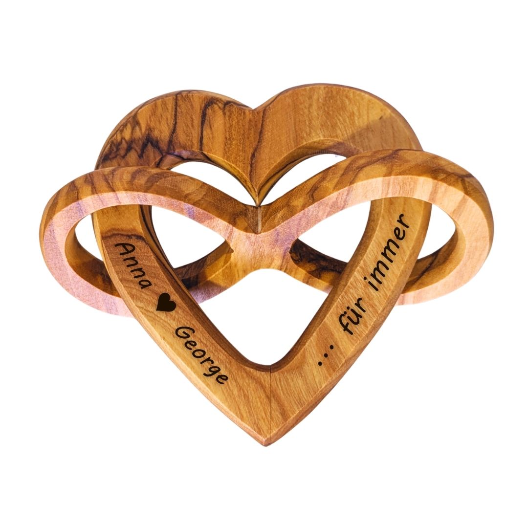 Personalisiertes Herz aus Olivenholz mit Unendlichkeitssymbol 7,5 cm | Geschenk zur Hochzeit, Valentinstag, Jubiläum