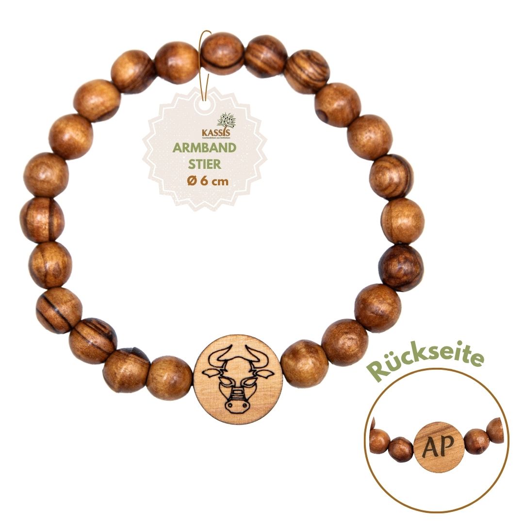 Olivenholz Armband mit Sternzeichen Anhänger | Personalisiertes Perlenarmband Damen & Herren, Geschenk Geburtstag