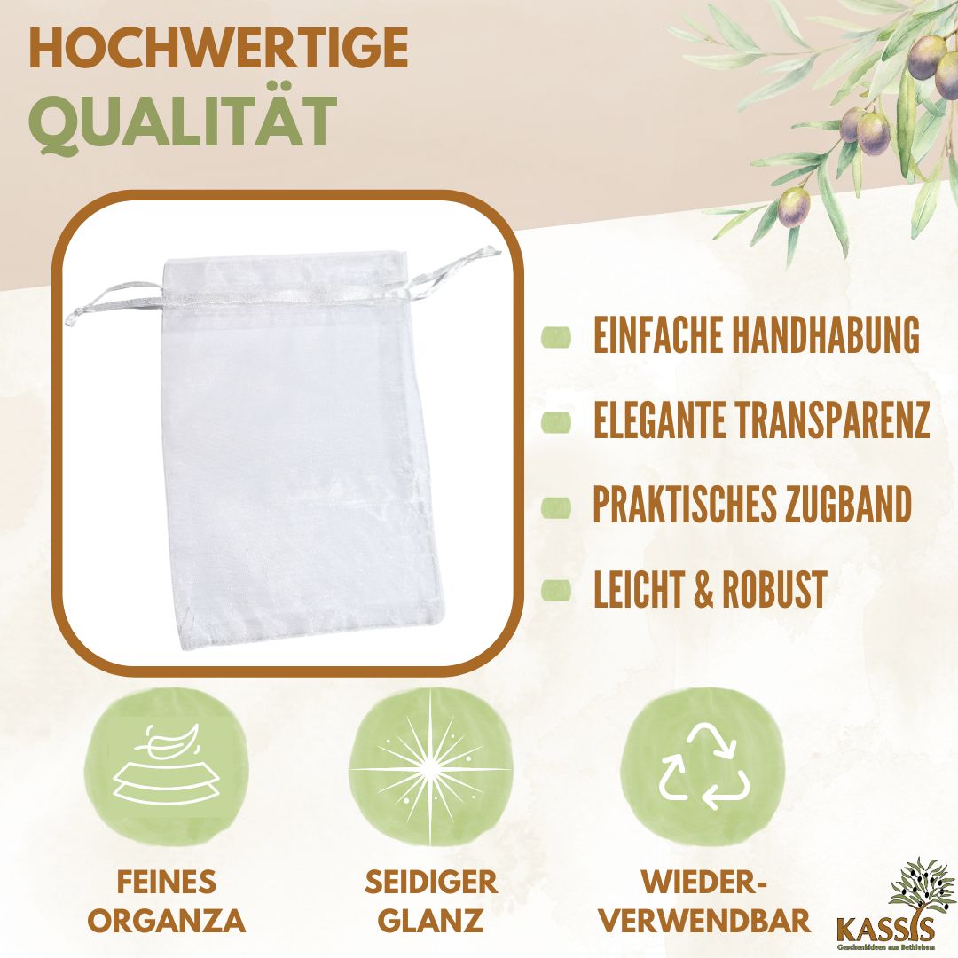 Organzasäckchen weiß 10 Stück | Geschenkbeutel für Schmuck, Hochzeit, Taufe, Gastgeschenke