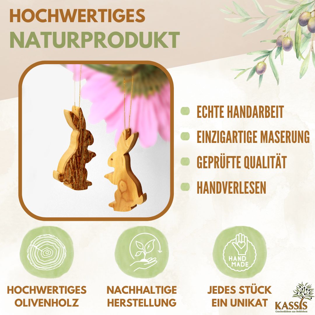 Osterhase Anhänger aus Olivenholz mit Rinde | Natürliche Osterdeko & Baumschmuck für Ostern