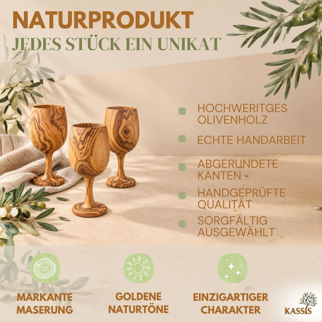 Weinglas aus Olivenholz | Handgefertigter Weinkelch aus Holz