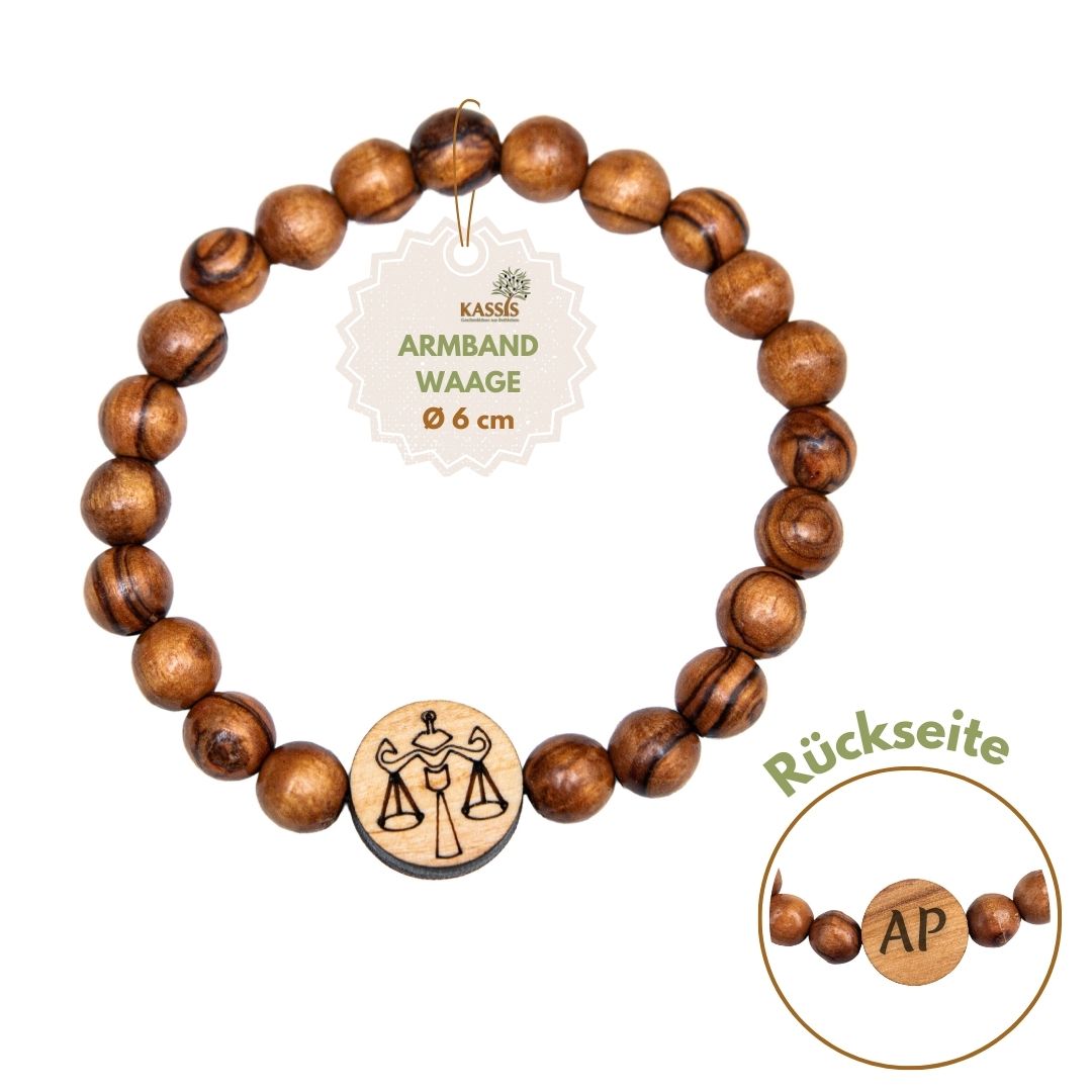 Olivenholz Armband mit Sternzeichen Anhänger | Personalisiertes Perlenarmband Damen & Herren, Geschenk Geburtstag