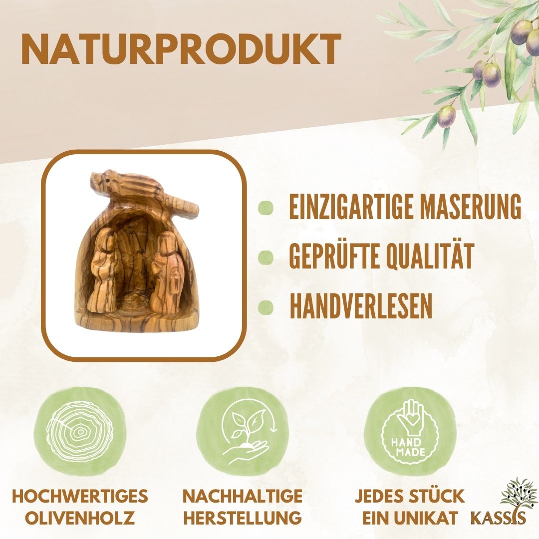 Handgeschnitzte Weihnachtskrippe aus Olivenholz , 10 cm | Weihnachtsdeko & Geschenk für Advent und Weihnachten