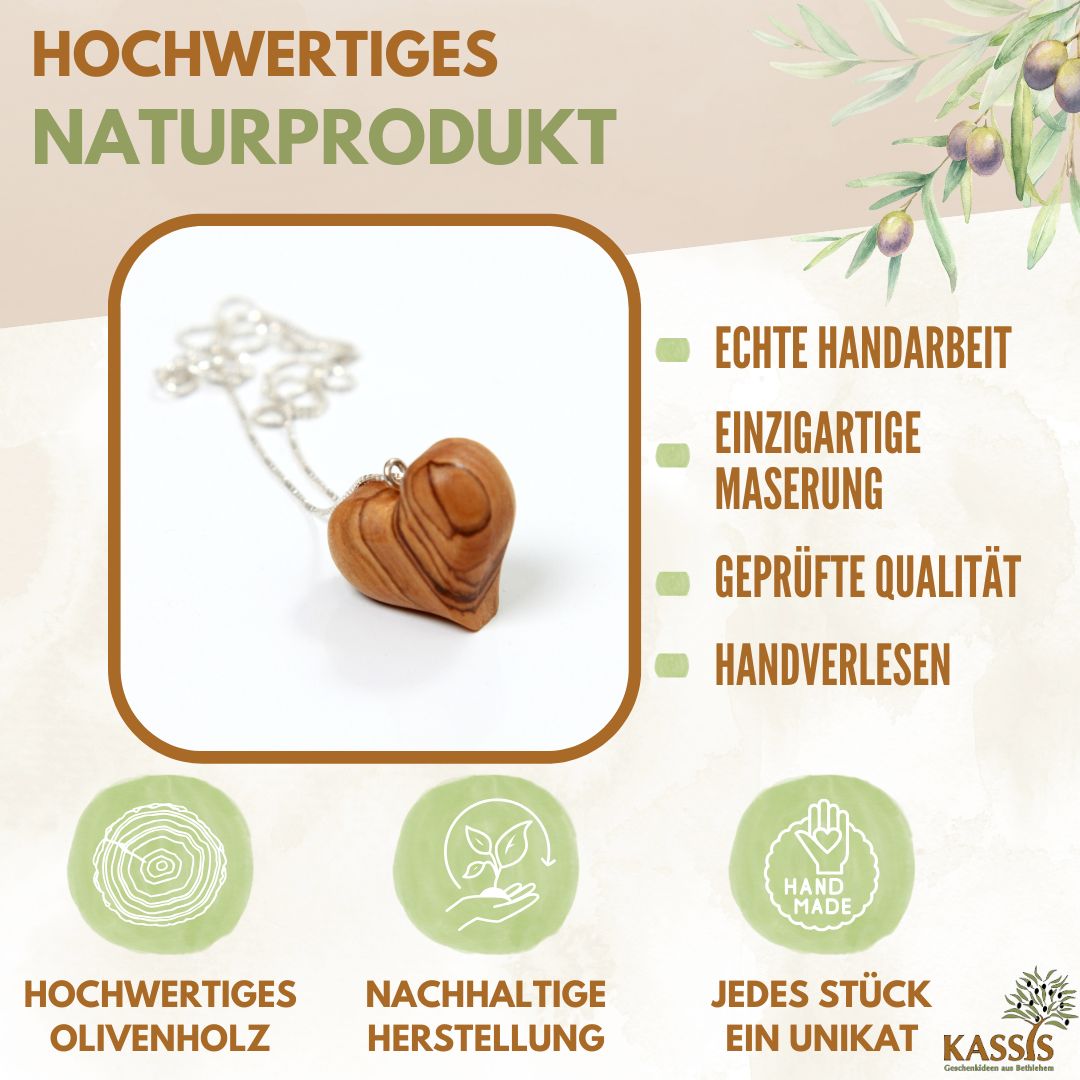 Olivenholz Herz Halskette mit 925 Silberkette | Schmuck Geschenk für Frauen, Valentinstag, Geburtstag