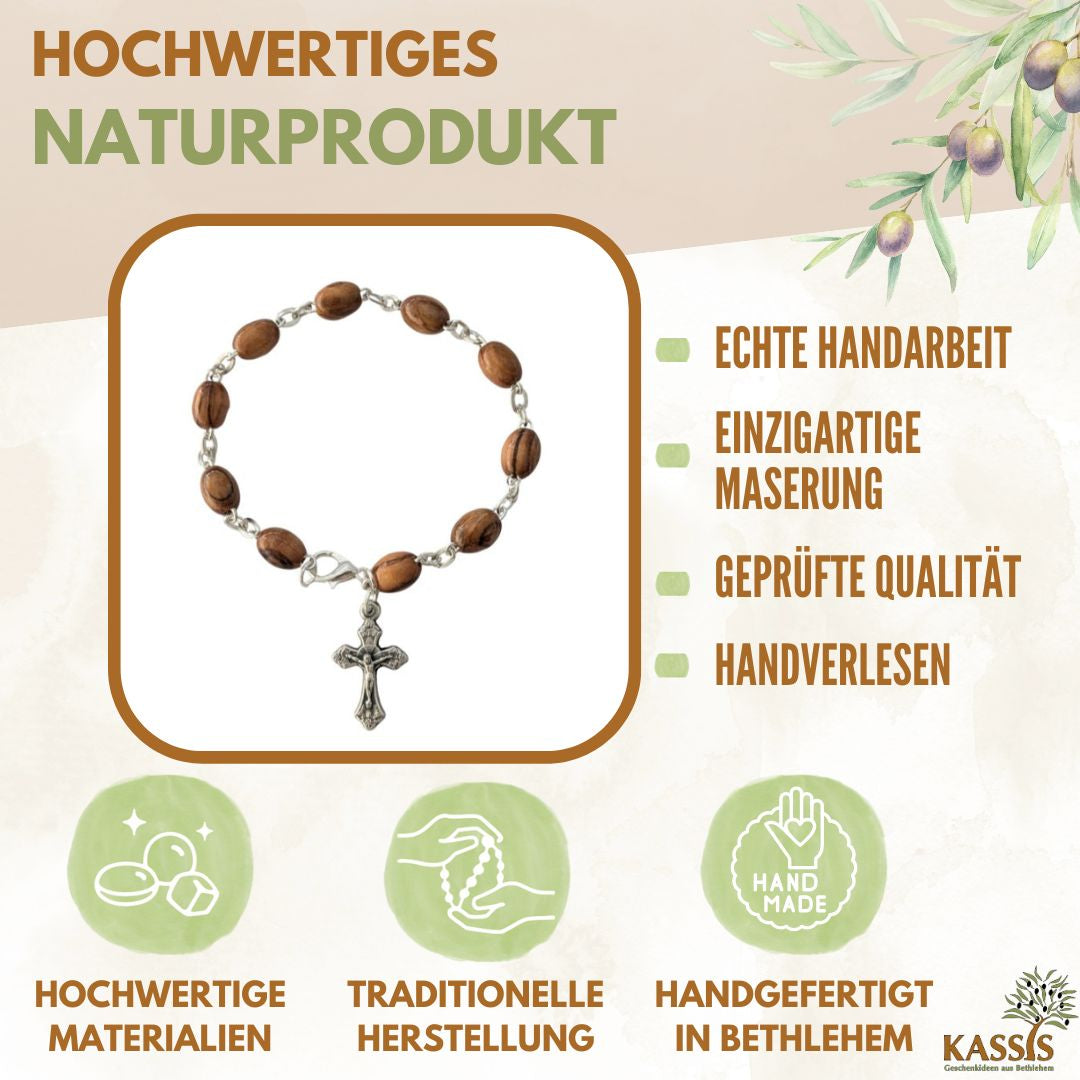 Olivenholz Armband mit ovalen Perlen | Perlenarmband Damen & Herren, Geschenk Taufe, Kommunion
