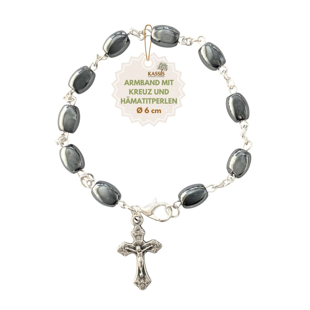 Hämatit Armband mit ovalen Perlen & Metallelementen | Perlenarmband für Damen & Herren