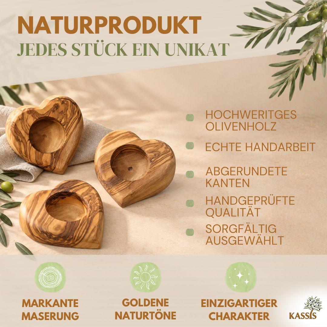 Teelichthalter Herz aus Olivenholz | Kerzenhalter & Geschenkidee
