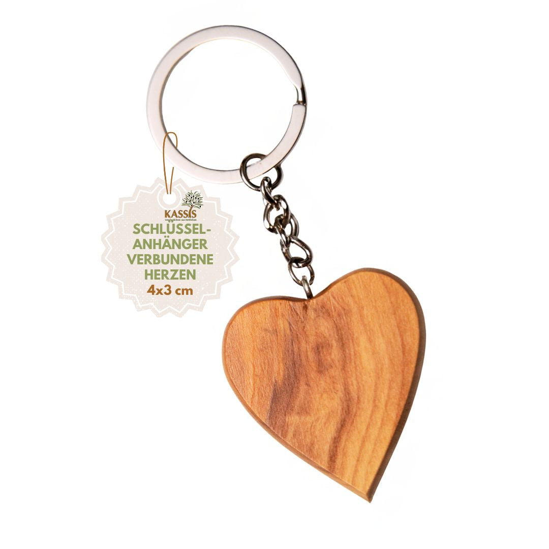 Personalisierter Schlüsselanhänger Herz aus Olivenholz mit Gravur | Geschenk Taufe, Kommunion, Liebe