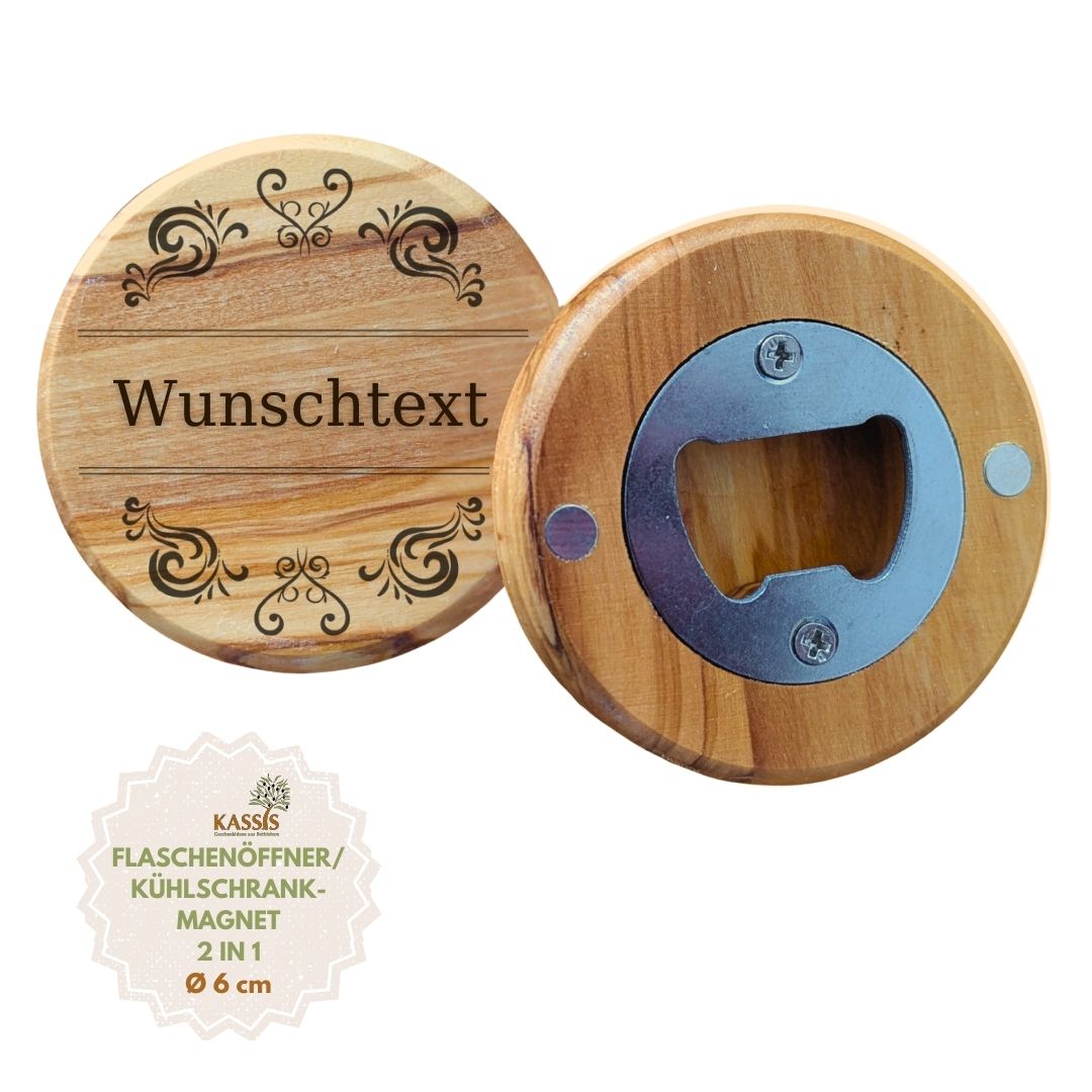 Personalisierter Flaschenöffner aus Olivenholz mit Gravur & Magnet | Geschenk für Männer, Vatertag, Geburtstag