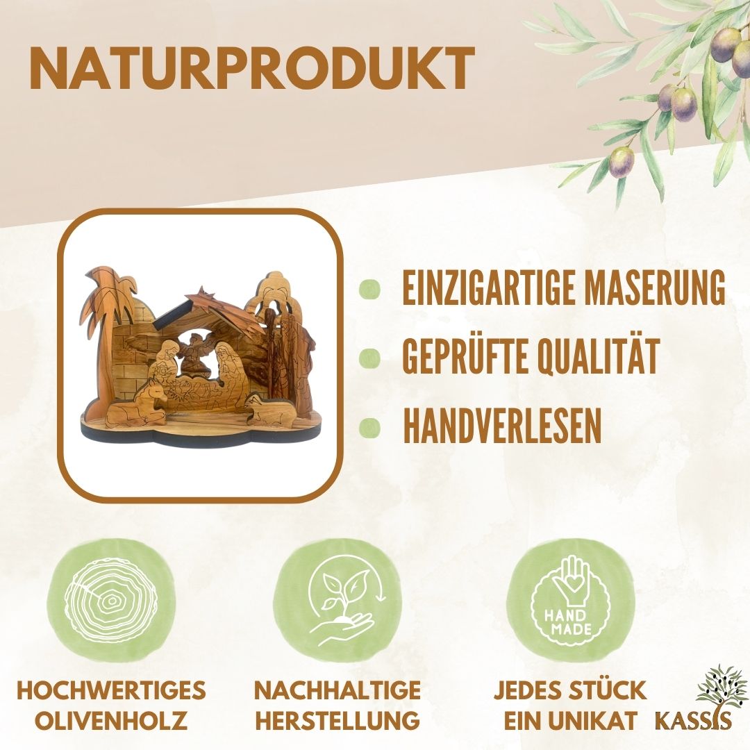 Krippe aus Olivenholz , 9 cm | Weihnachtsdeko & Geschenk für Advent und Weihnachten