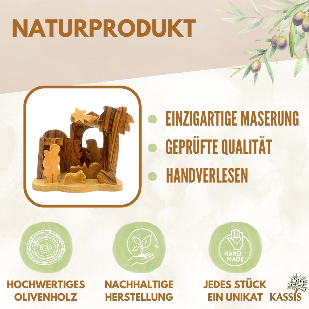 Krippe aus Olivenholz , 8 cm | Weihnachtsdeko & Geschenk für Advent und Weihnachten