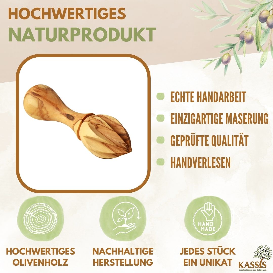Zitronenpresse aus Olivenholz (14 cm) | Handliche Zitruspresse für Küche & frischen Saft