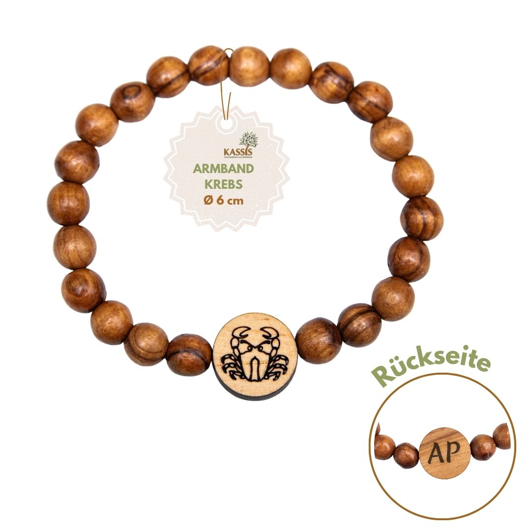 Olivenholz Armband mit Sternzeichen Anhänger | Personalisiertes Perlenarmband Damen & Herren, Geschenk Geburtstag