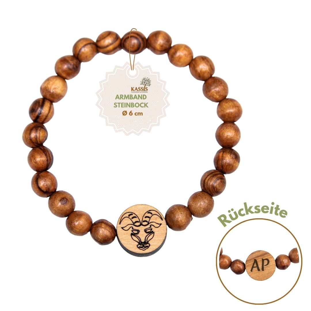 Olivenholz Armband mit Sternzeichen Anhänger | Personalisiertes Perlenarmband Damen & Herren, Geschenk Geburtstag