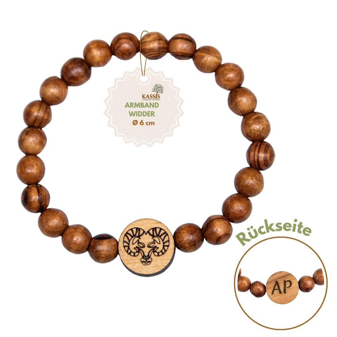 Olivenholz Armband mit Sternzeichen Anhänger | Personalisiertes Perlenarmband Damen & Herren, Geschenk Geburtstag