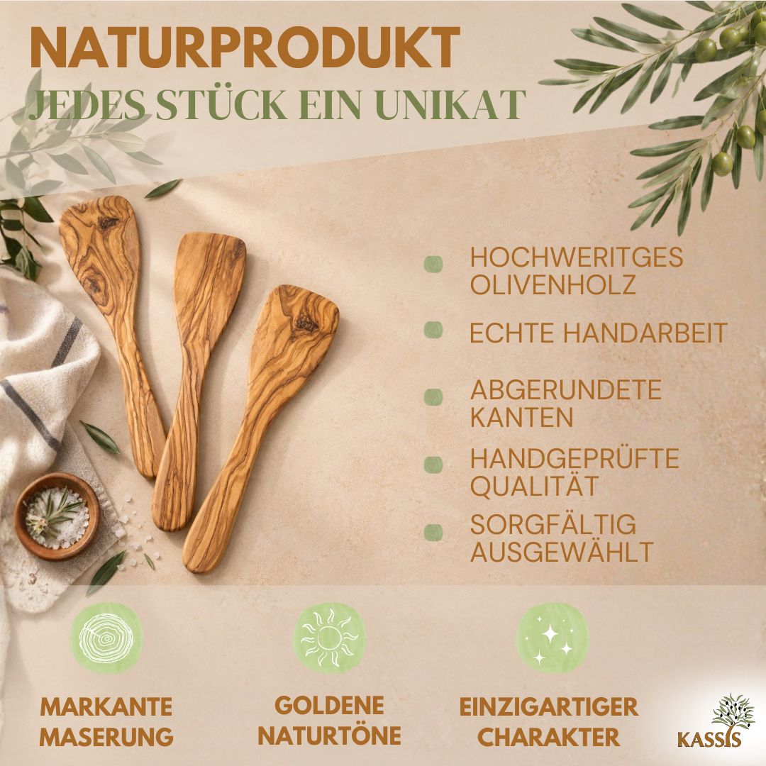 Bratwender aus Olivenholz | Pfannenwender aus Holz zum Kochen & Braten