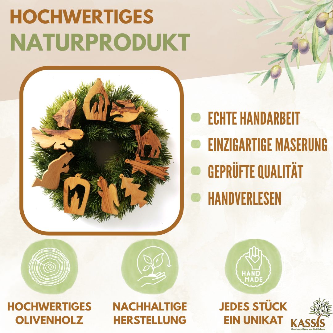 Weihnachtsdeko Anhänger aus Olivenholz im 10er Set | Baumschmuck für Christbaum & Geschenkidee