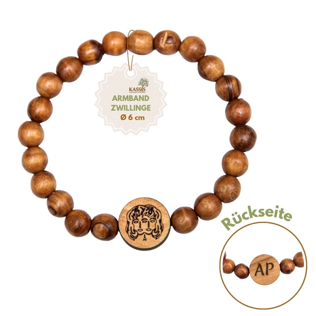 Olivenholz Armband mit Sternzeichen Anhänger | Personalisiertes Perlenarmband Damen & Herren, Geschenk Geburtstag