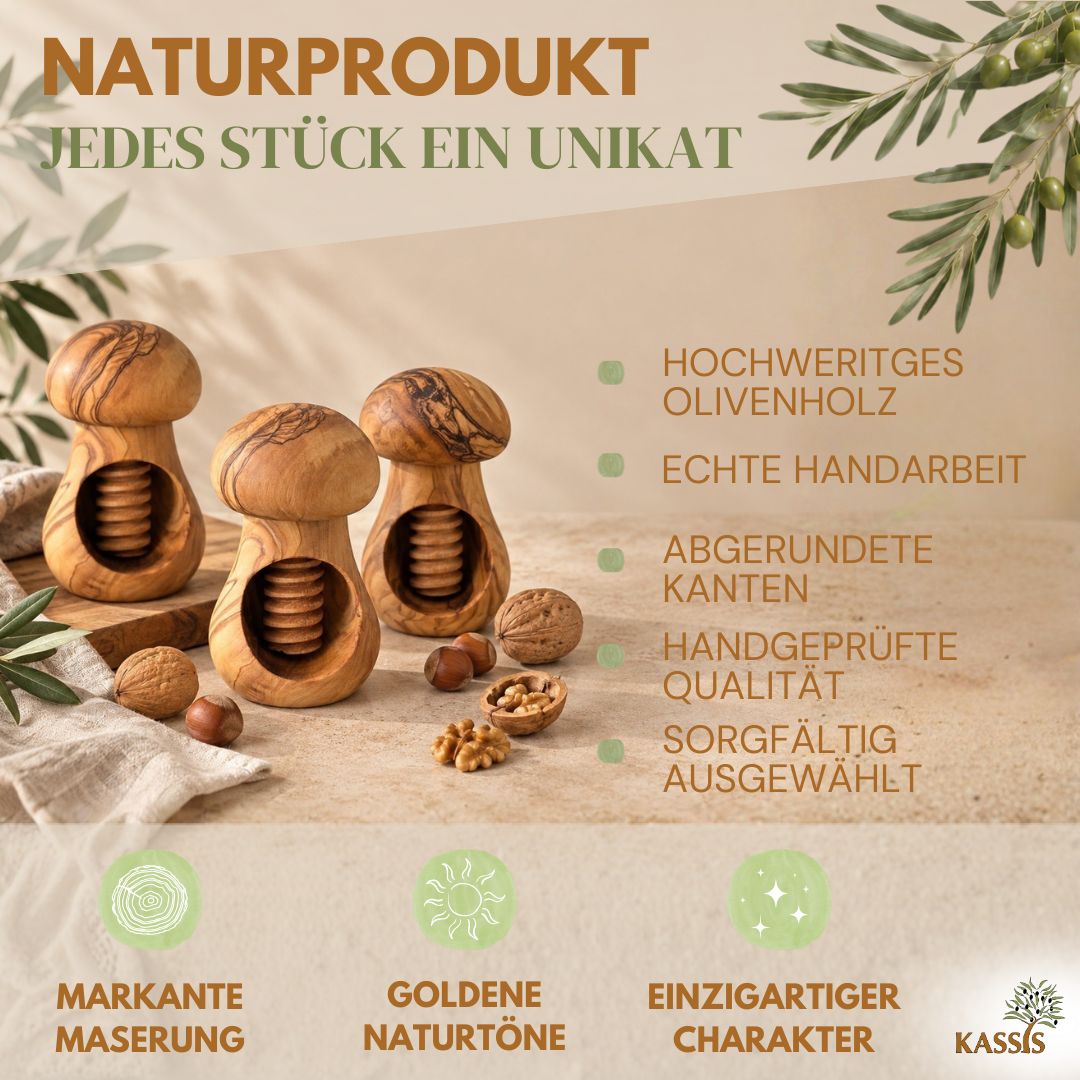 Nussknacker aus Olivenholz | Nussöffner aus Holz mit Schraubmechanik