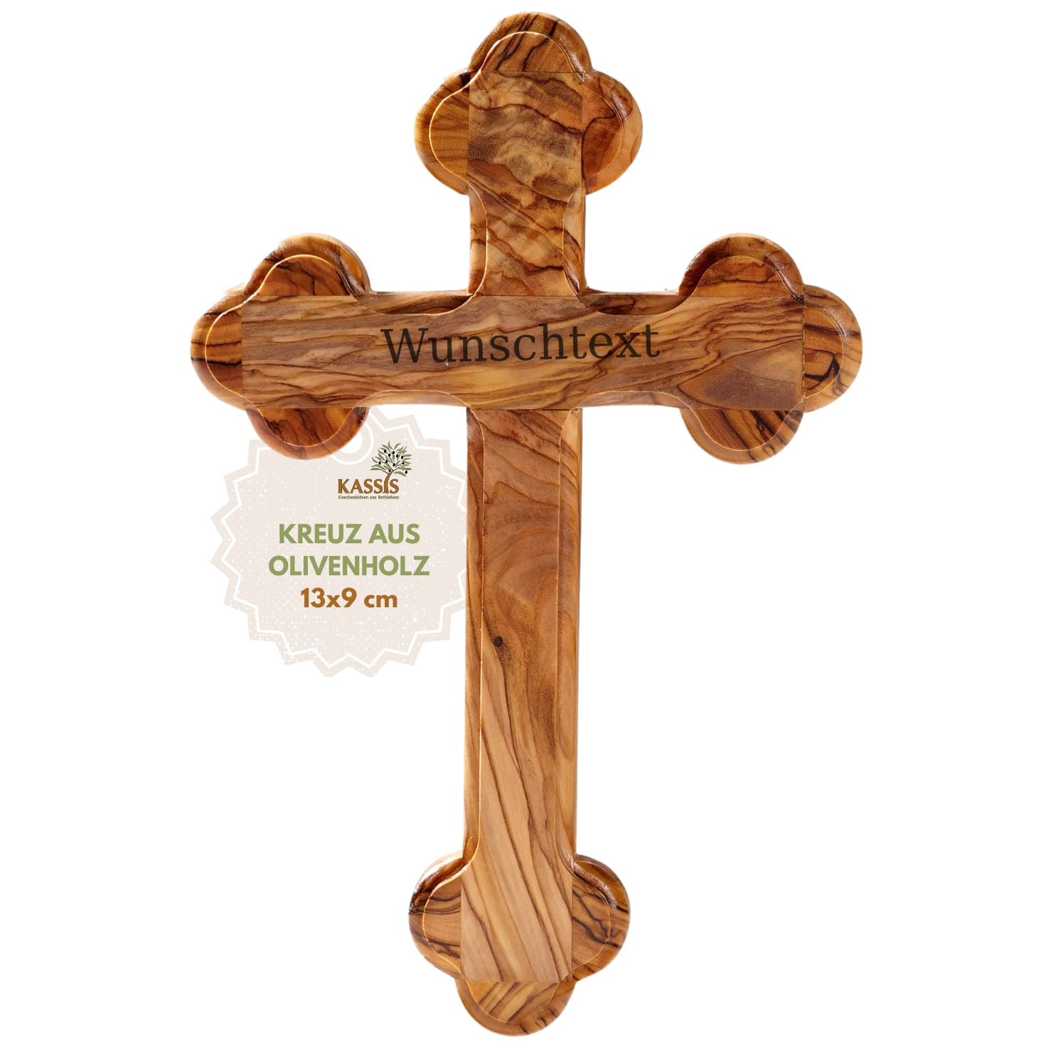 Personalisiertes Kreuz mit runden Kanten aus Olivenholz mit Gravur | Taufkreuz Geschenk Taufe, Kommunion, Firmung