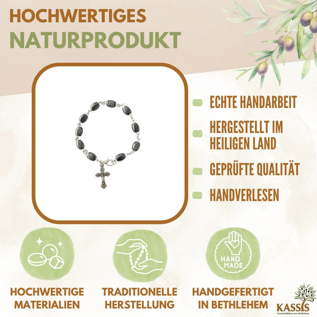 Hämatit Armband mit ovalen Perlen & Metallelementen | Perlenarmband für Damen & Herren