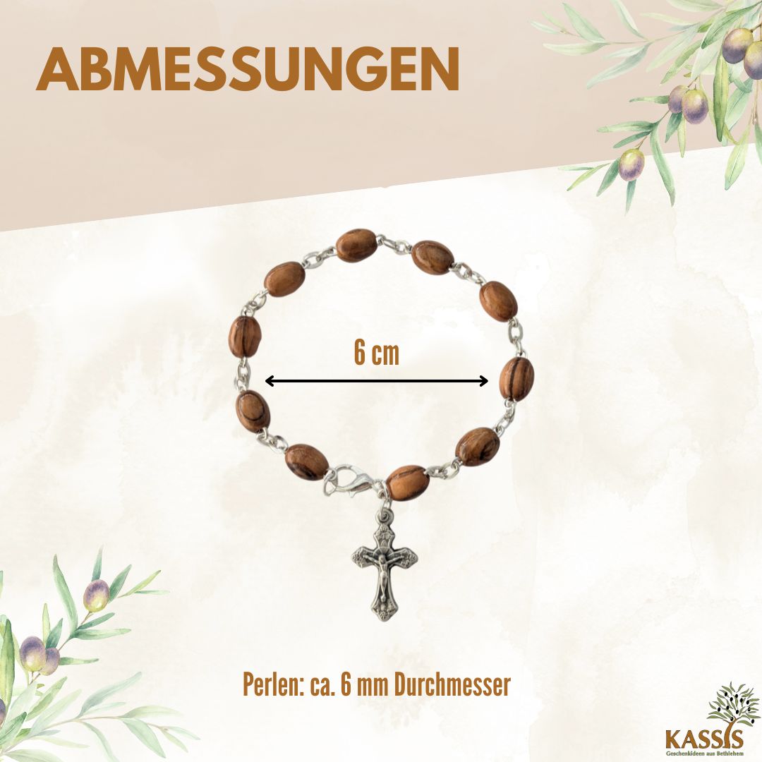 Olivenholz Armband mit ovalen Perlen | Perlenarmband Damen & Herren, Geschenk Taufe, Kommunion