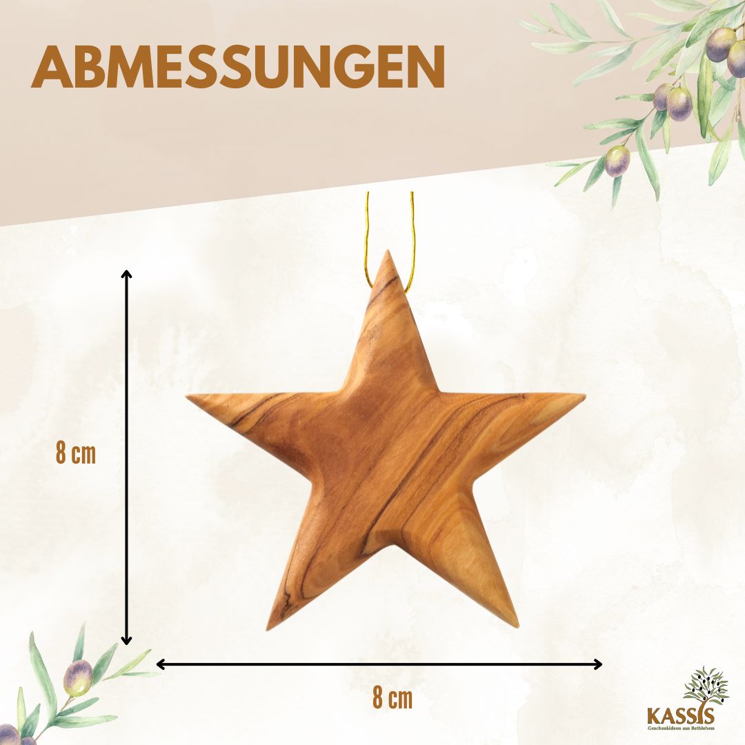 Personalisierter Stern Anhänger aus Olivenholz mit Gravur 8 cm | Baumschmuck & Weihnachtsdeko
