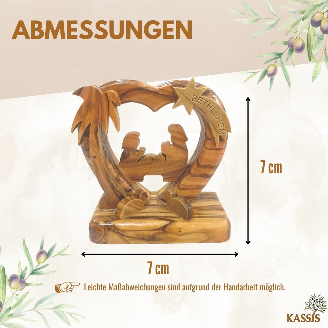 Herzförmige Krippe aus Olivenholz , 7 cm | Weihnachtsdeko & Geschenk für Advent und Weihnachten