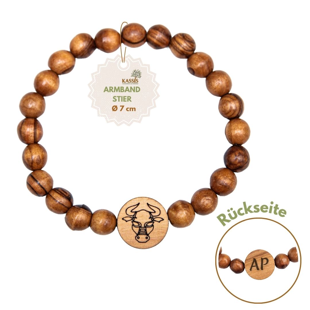 Olivenholz Armband mit Sternzeichen Anhänger | Personalisiertes Perlenarmband Damen & Herren, Geschenk Geburtstag