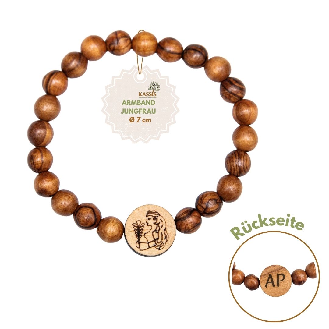 Olivenholz Armband mit Sternzeichen Anhänger | Personalisiertes Perlenarmband Damen & Herren, Geschenk Geburtstag