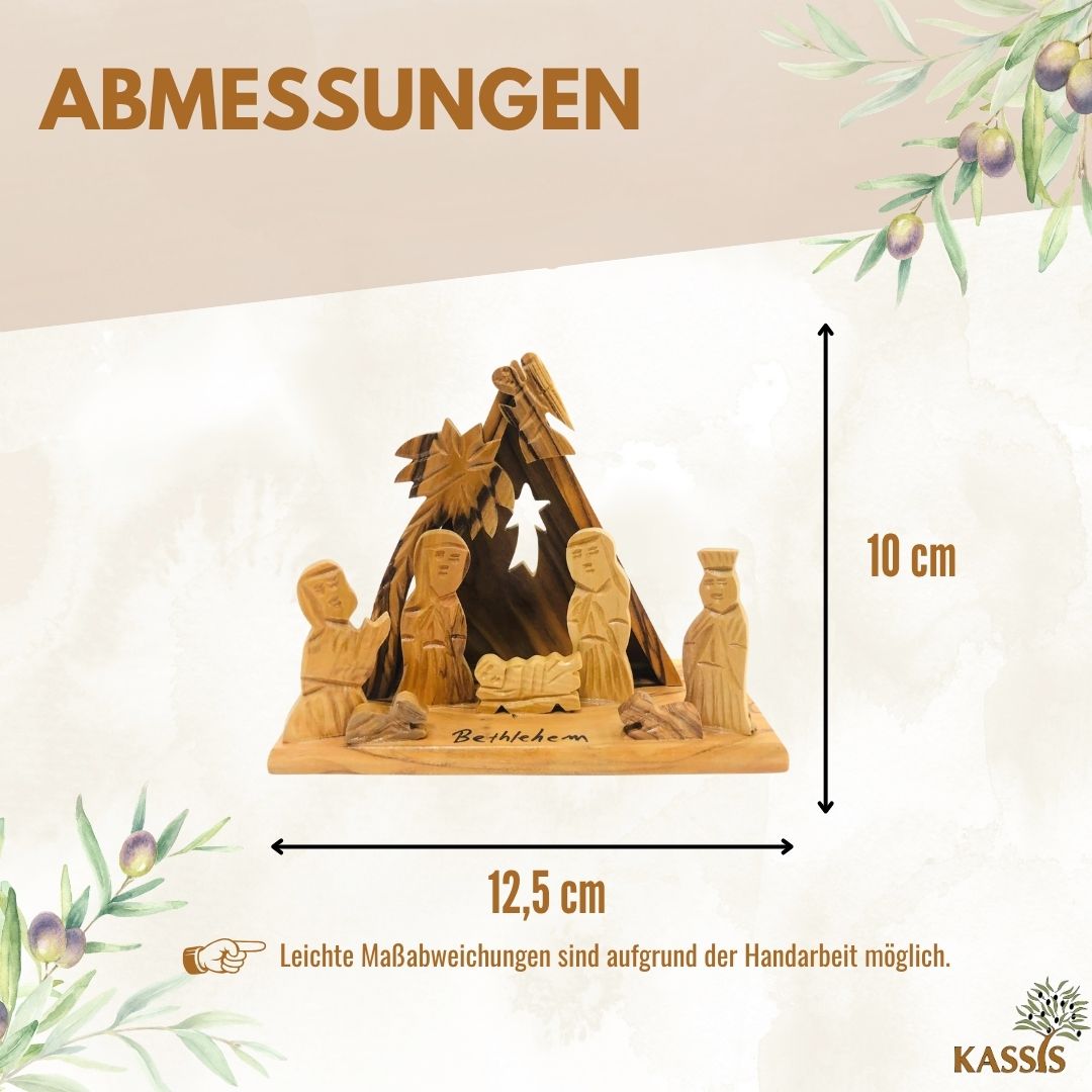 Krippe mit Zelt aus Olivenholz , 10 cm | Weihnachtsdeko & Geschenk für Advent und Weihnachten