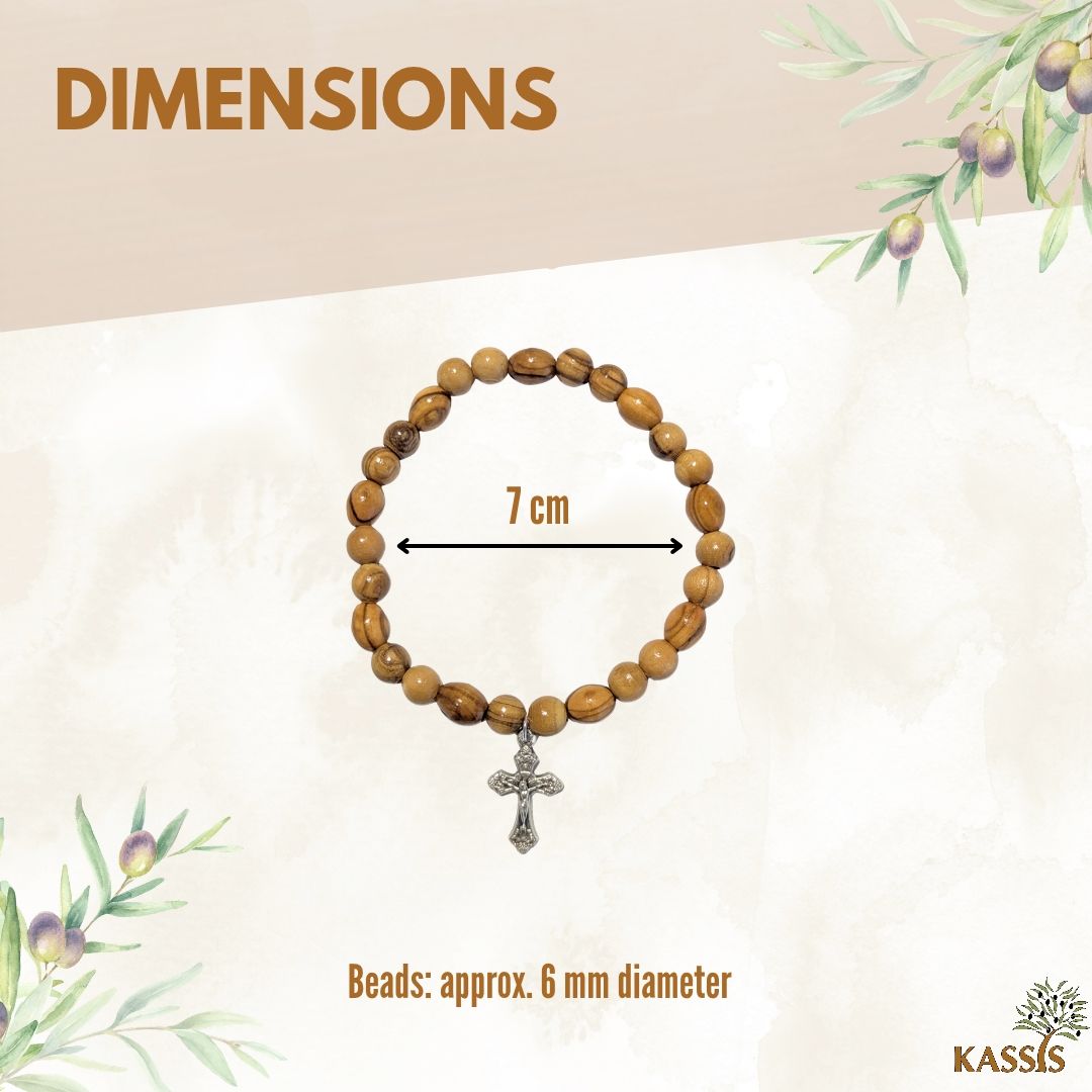 Olivenholz Armband mit Kreuz | Elastisches Perlenarmband aus Bethlehem