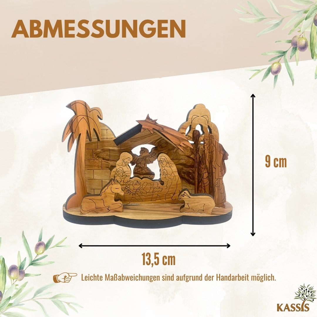 Krippe aus Olivenholz , 9 cm | Weihnachtsdeko & Geschenk für Advent und Weihnachten