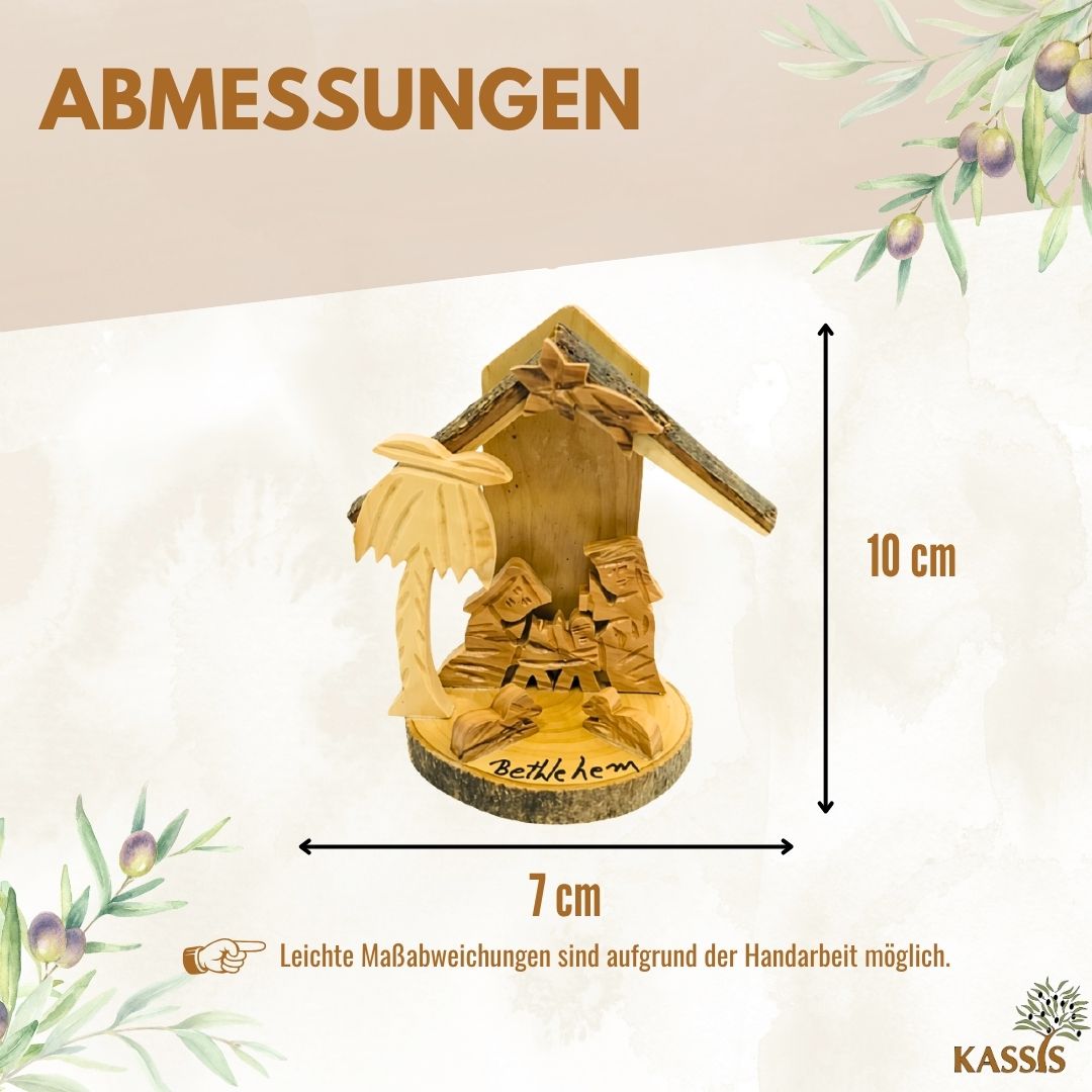 Krippe aus Olivenholz mit Rinde, 10 cm | Weihnachtsdeko & Geschenk für Advent und Weihnachten
