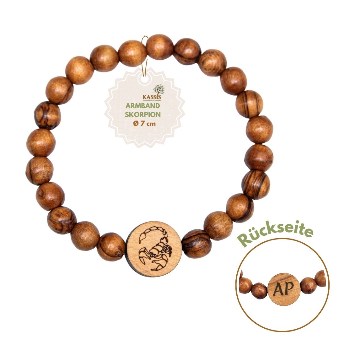 Olivenholz Armband mit Sternzeichen Anhänger | Personalisiertes Perlenarmband Damen & Herren, Geschenk Geburtstag