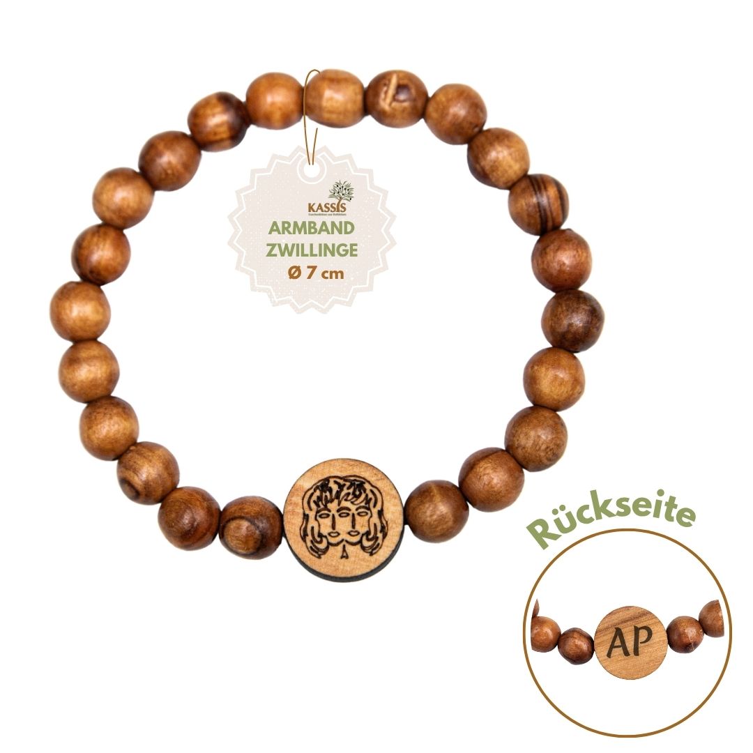 Olivenholz Armband mit Sternzeichen Anhänger | Personalisiertes Perlenarmband Damen & Herren, Geschenk Geburtstag