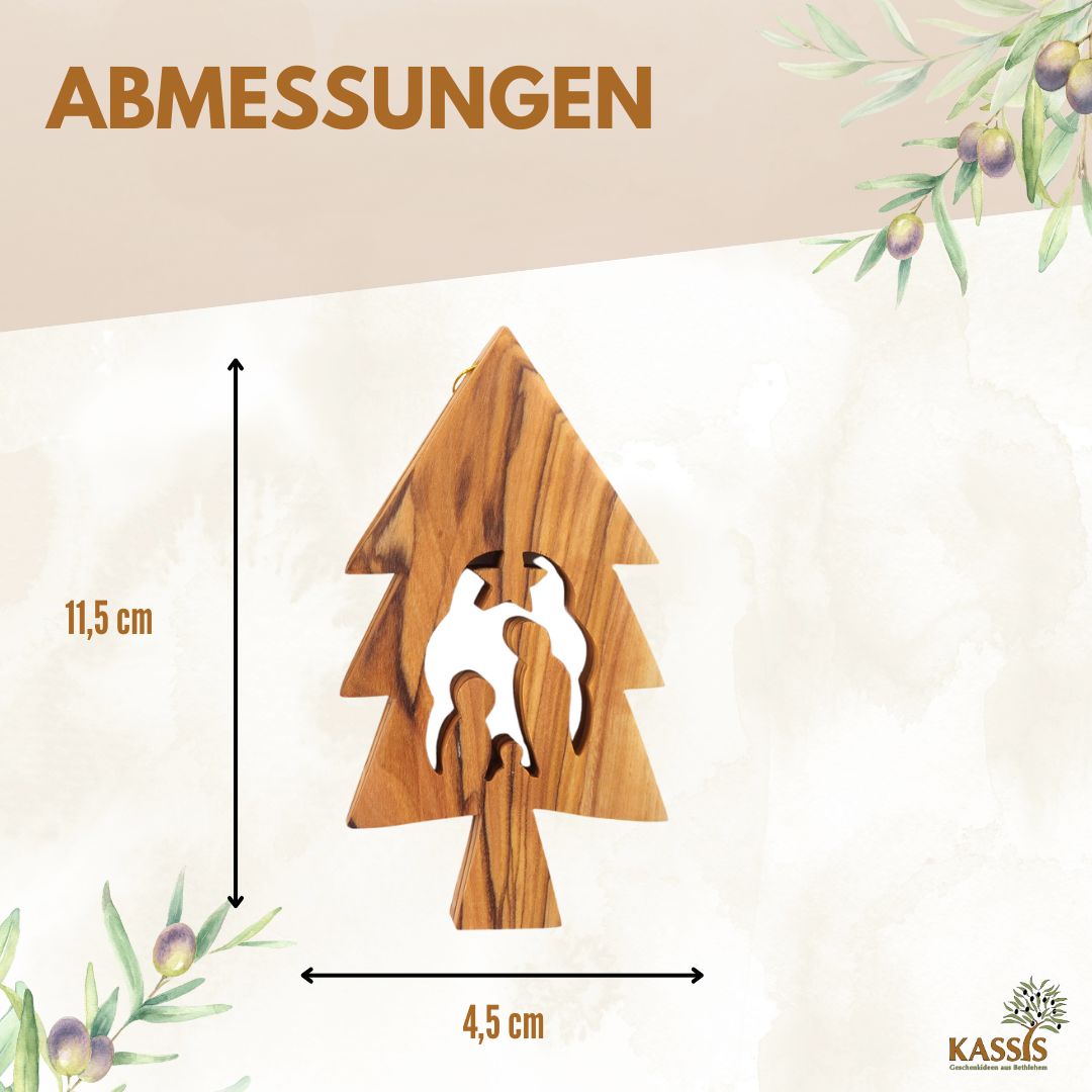 Olivenholz Krippen-Anhänger im Tannenbaum 3er Set (ohne Rinde) | Baumschmuck & Weihnachtsdeko für Advent und Weihnachten