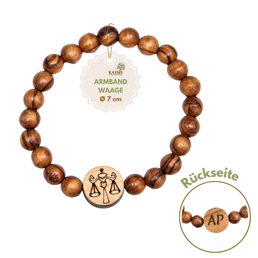 Olivenholz Armband mit Sternzeichen Anhänger | Personalisiertes Perlenarmband Damen & Herren, Geschenk Geburtstag