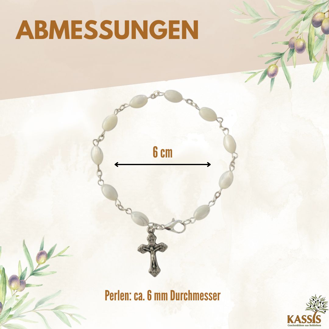 Armband mit Perlmutt Perlen & Kreuz | Perlenarmband Unisex, Geschenk Taufe, Kommunion