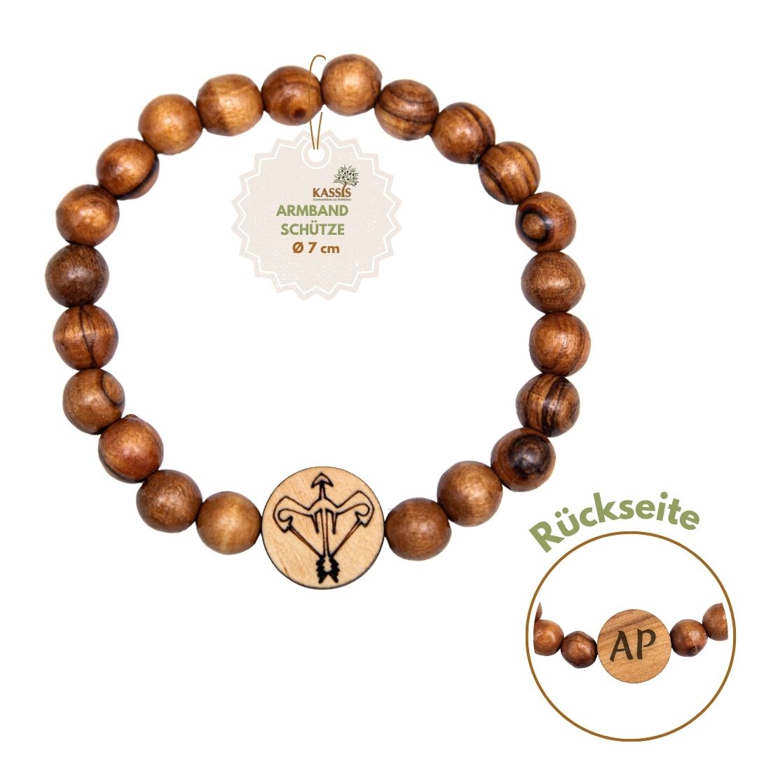 Olivenholz Armband mit Sternzeichen Anhänger | Personalisiertes Perlenarmband Damen & Herren, Geschenk Geburtstag