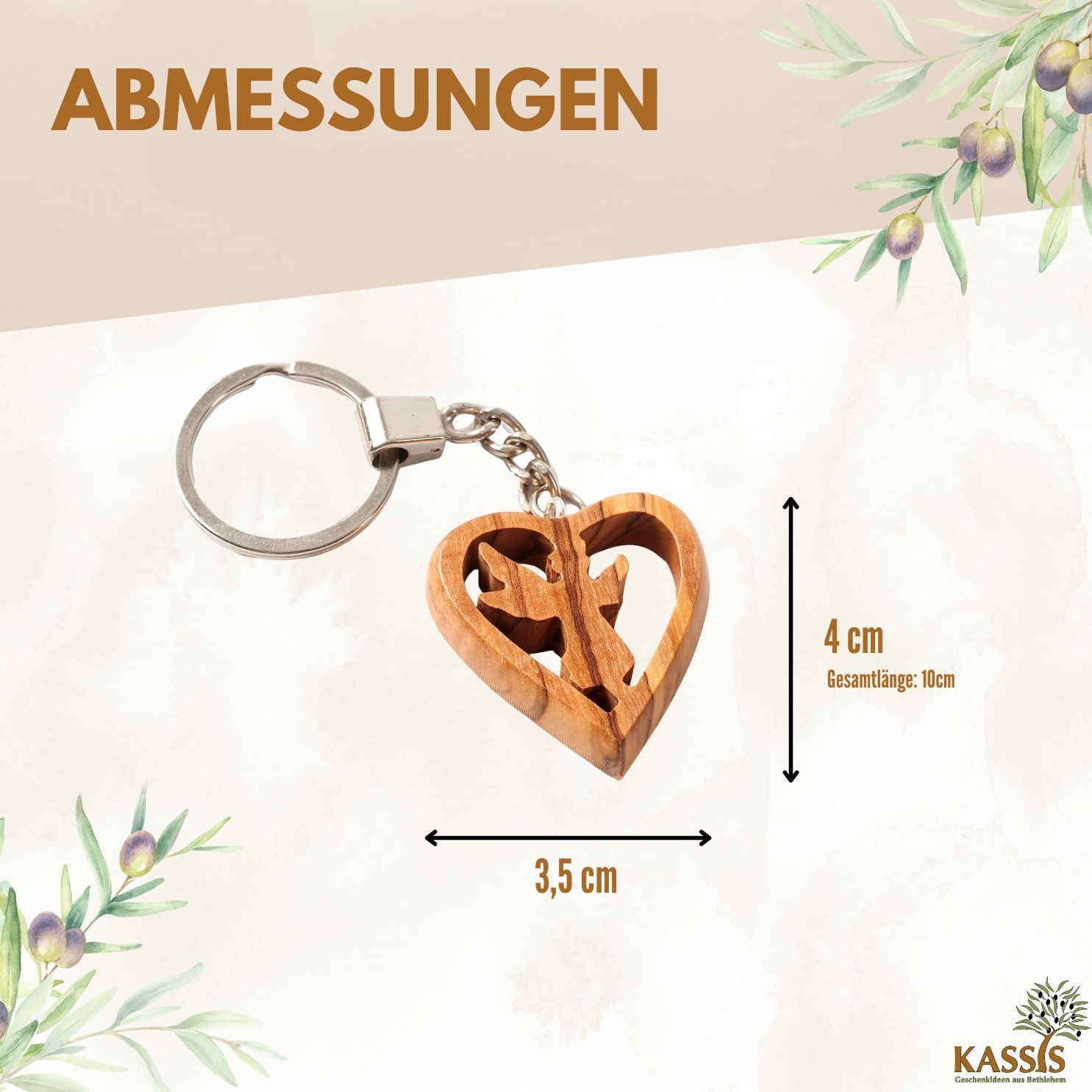 Schlüsselanhänger Schutzengel im Herz aus Olivenholz | Liebevoller Glücksbringer als Geschenk zur Taufe, Kommunion & Geburtstag
