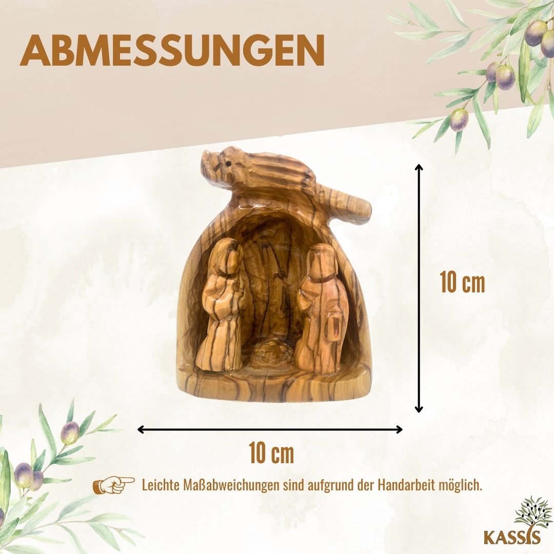 Handgeschnitzte Weihnachtskrippe aus Olivenholz , 10 cm | Weihnachtsdeko & Geschenk für Advent und Weihnachten