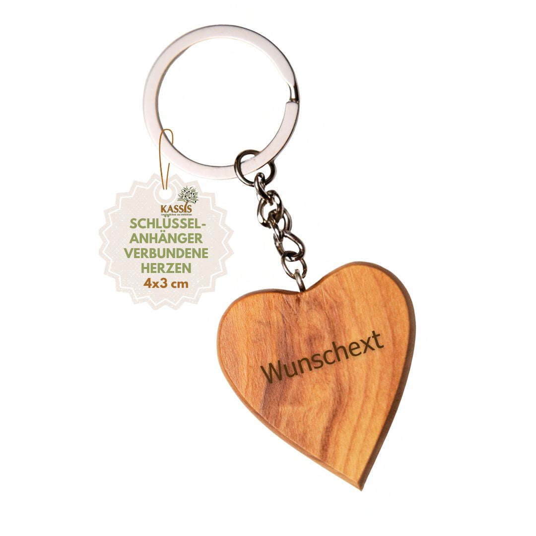 Personalisierter Schlüsselanhänger Herz aus Olivenholz mit Gravur | Geschenk Taufe, Kommunion, Liebe