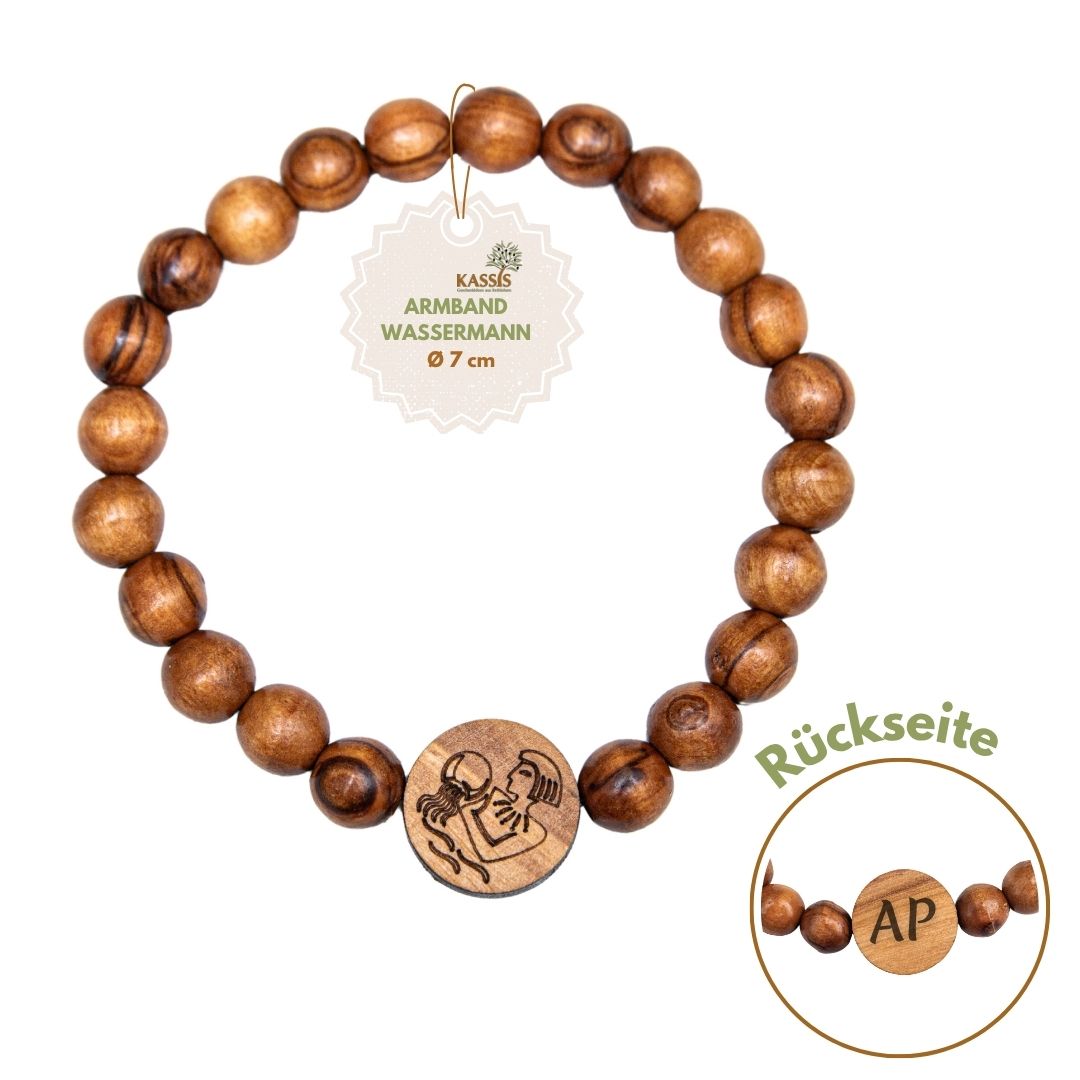 Olivenholz Armband mit Sternzeichen Anhänger | Personalisiertes Perlenarmband Damen & Herren, Geschenk Geburtstag