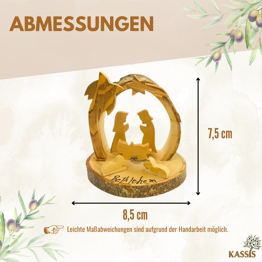 Runde Krippe aus Olivenholz mit Rinde, 7,5 cm | Weihnachtsdeko & Geschenk für Advent und Weihnachten