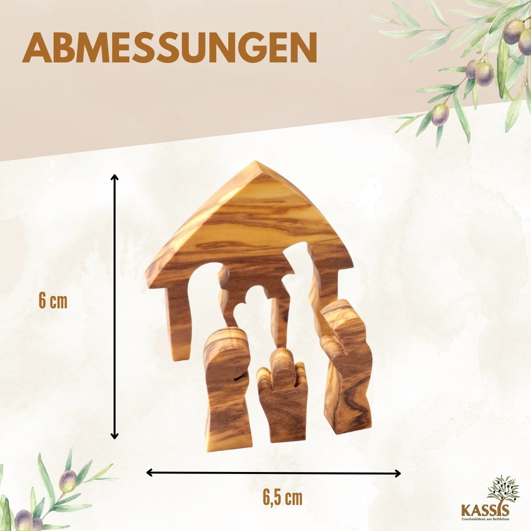 Krippe aus Olivenholz als Puzzle 6,5 cm (ohne Rinde) | Weihnachtsdeko & Geschenk für Advent und Weihnachten