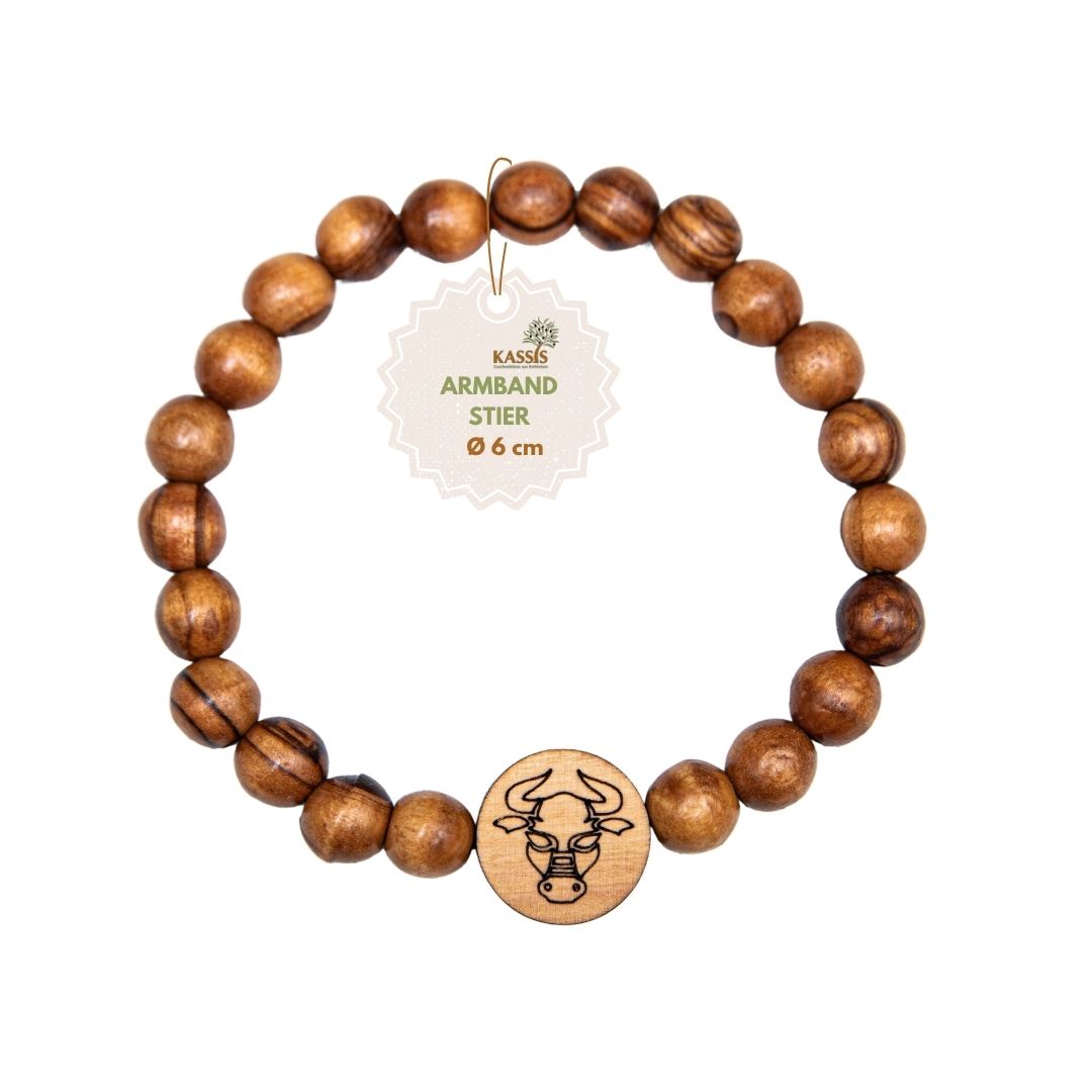 Olivenholz Armband mit Sternzeichen Anhänger | Personalisiertes Perlenarmband Damen & Herren, Geschenk Geburtstag