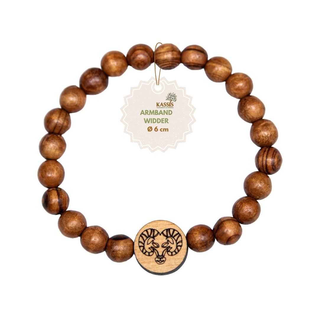 Olivenholz Armband mit Sternzeichen Anhänger | Personalisiertes Perlenarmband Damen & Herren, Geschenk Geburtstag